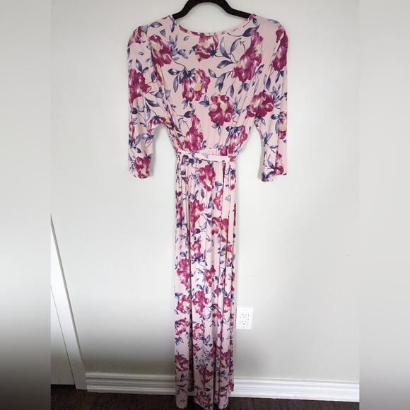 Pink Blush- Floral Faux Wrap Maternity Maxi Dress - Picture 3 of 4